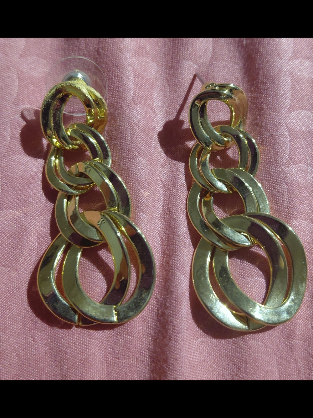 Pierced Gold Link Drop Earrings - Costume
